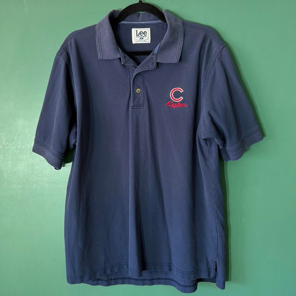 Lee Sport Chicago Cubs Polo Shirt Mens Large Navy Blue Vintage Y2K MLB Baseball